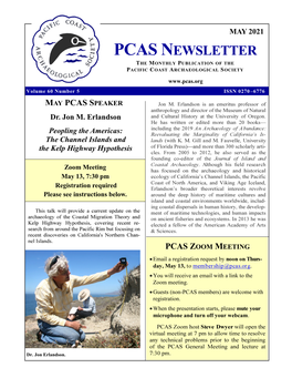 May 2021 Pcas Newsletter the Monthly Publication of the Pacific Coast Archaeological Society
