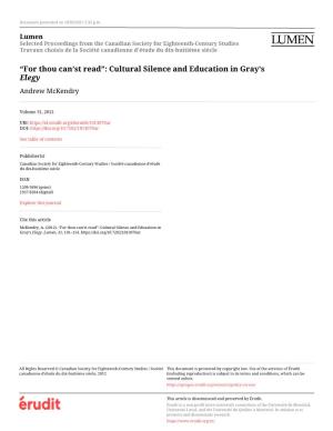 Cultural Silence and Education in Gray's Elegy