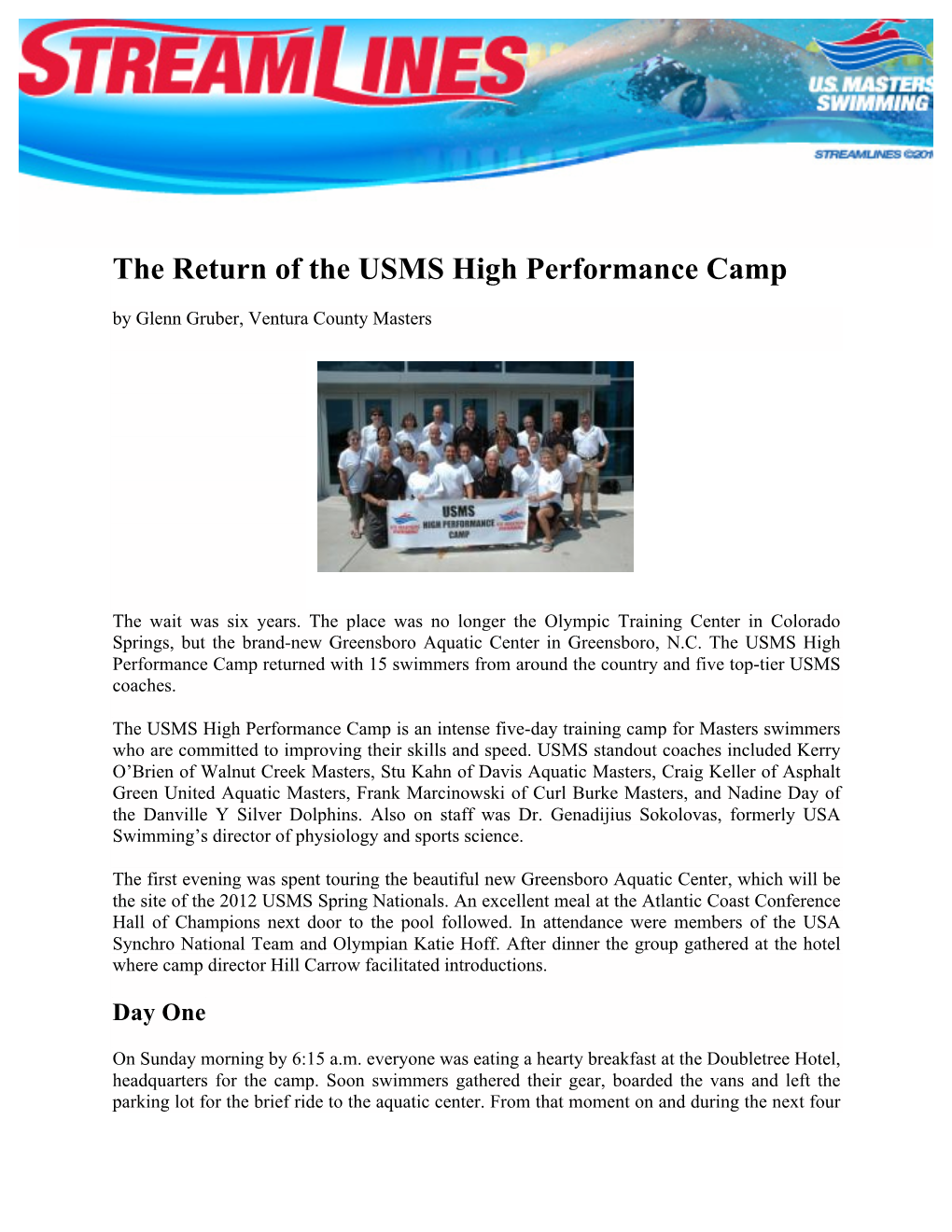 The Return of the USMS High Performance Camp by Glenn Gruber, Ventura County Masters