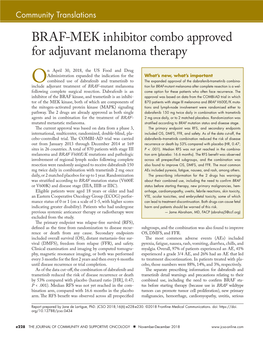 BRAF-MEK Inhibitor Combo Approved for Adjuvant Melanoma Therapy