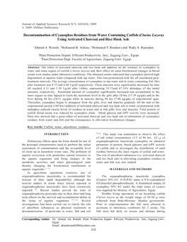 Decontamination of Cyanophos Residues from Water Containing Catfish (Clarias Lazera) Using Activated Charcoal and Rice Husk Ash