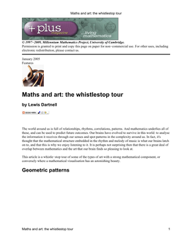 Maths and Art: the Whistlestop Tour
