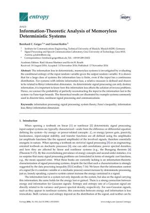 Information-Theoretic Analysis of Memoryless Deterministic Systems