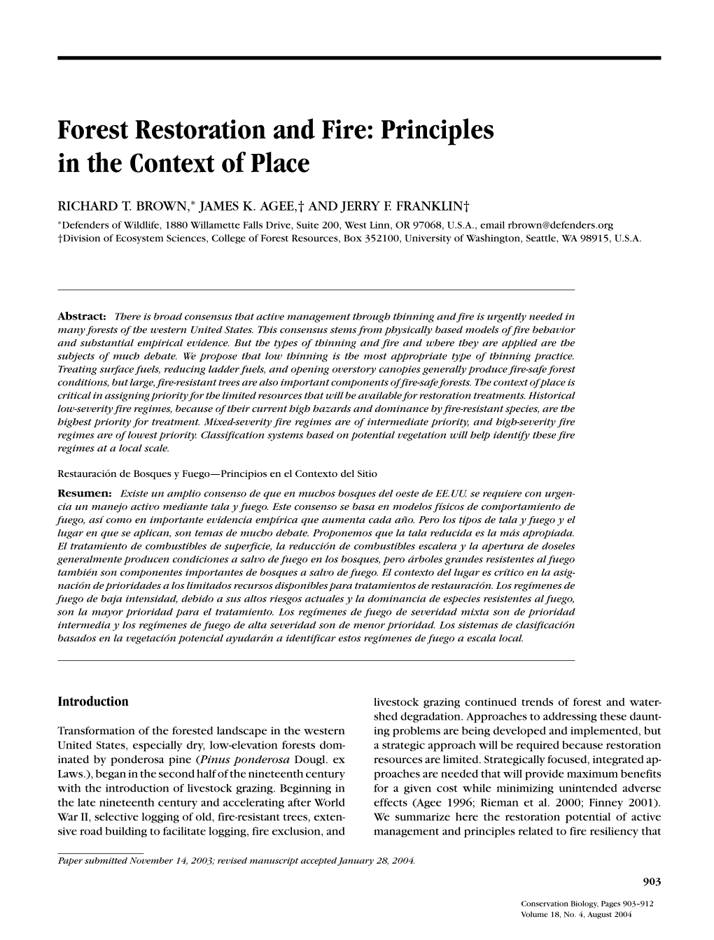 Forest Restoration and Fire: Principles in the Context of Place