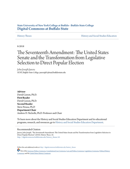 The Seventeenth Amendment: the United States Senate and the Transformation from Legislative Selection to Direct Popular Election by John J