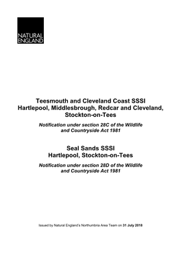 Teesmouth and Cleveland Coast SSSI: Notification Document