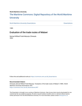 Evaluation of the Trade Routes of Malawi