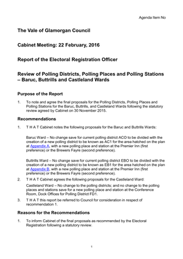 Review of Polling Districts, Polling Places and Polling Stations – Baruc, Buttrills and Castleland Wards