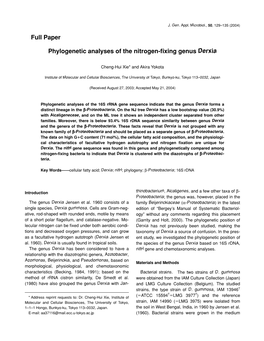 Phylogenetic Analyses of the Nitrogen-Fixing Genus Derxia