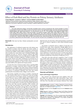 Effect of Pork Rind and Soy Protein on Polony Sensory Attributes Crispen Mapanda1,2, Louwrens C