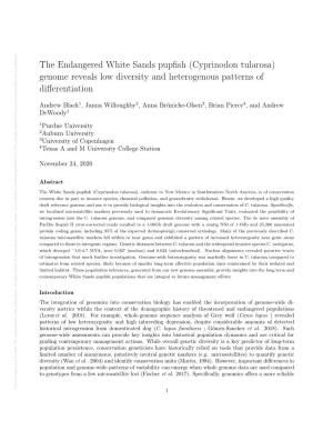 The Endangered White Sands Pupfish (Cyprinodon Tularosa)
