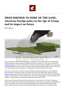 FROM BIRTHER to MORE of the SAME: American Foreign Policy in the Age of Trump and Its Impact on Kenya