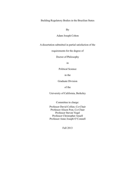 Building Regulatory Bodies in the Brazilian States by Adam Joseph