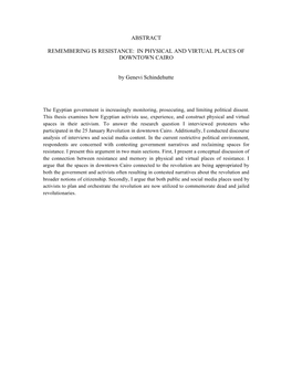 Abstract Remembering Is Resistance: in Physical And