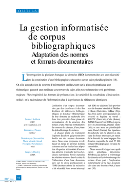 La Gestion Informatisée De Corpus Bibliographiques Adaptation Des Normes Et Formats Documentaires