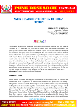 Anita Desai's Contribution to Indian Fiction