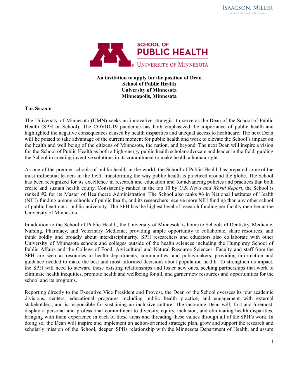 UMN SPH Position Profile Final for Posting.Docx