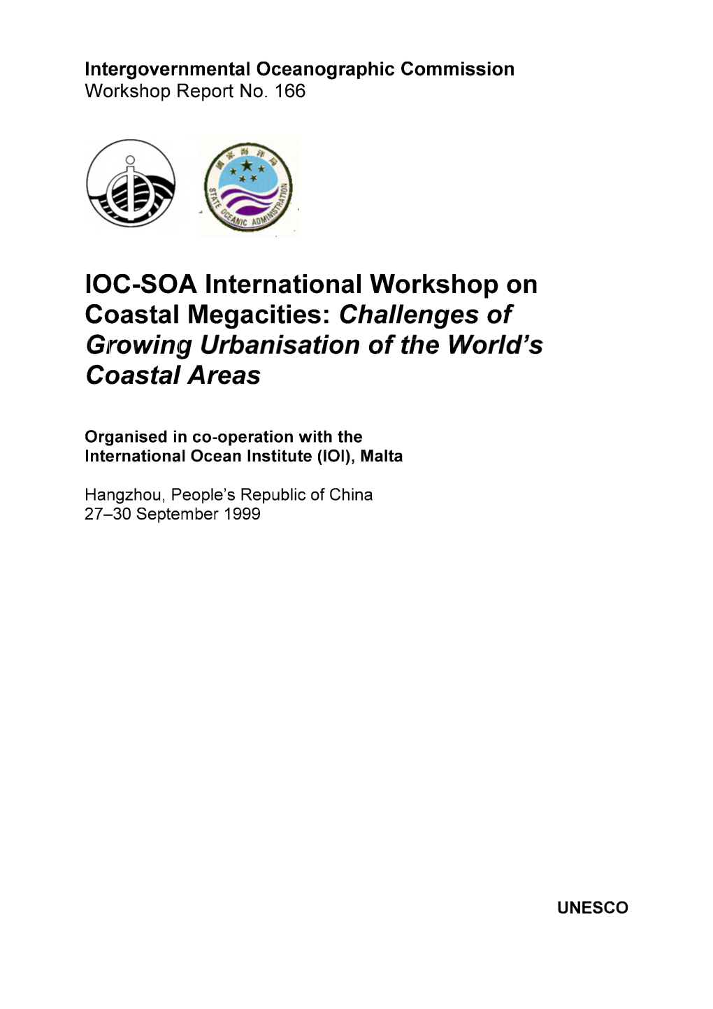 IOC/SOA International Workshop on Coastal Megacities; IOC/SOA