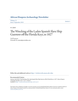 The Wrecking of the Laden Spanish Slave Ship Guerrero Off the Florida Keys, in 1827