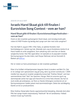 Israels Harel Skaat Gick Till Finalen I Eurovision Song Contest - Vem Ær Han?