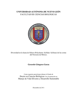 Diversidad En La Fauna De Sílinos (Polychaeta: Syllidae: Syllinae) De Las Costas Del Noroeste De México