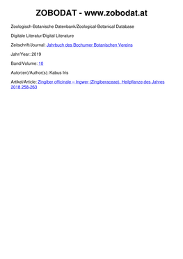 Zingiber Officinale – Ingwer (Zingiberaceae), Heilpflanze Des Jahres 2018 258-263 Jahrb