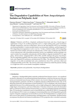 The Degradative Capabilities of New Amycolatopsis Isolates on Polylactic Acid