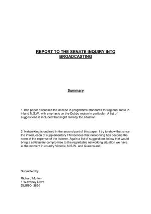 Report to the Senate Inquiry Into Broadcasting