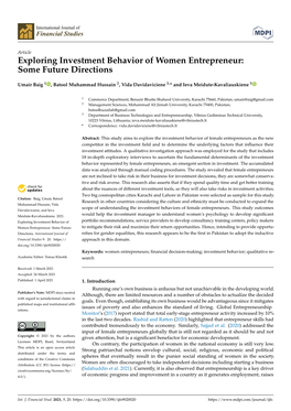 Exploring Investment Behavior of Women Entrepreneur: Some Future Directions