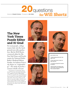20Questions Interview by Elisabeth Andrews Photography by Ben Weller for Will Shortz