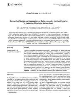 Community of Monogenea in Populations of Cichla Monoculus from Two Tributaries of the Amazon River in the Northern Brazil