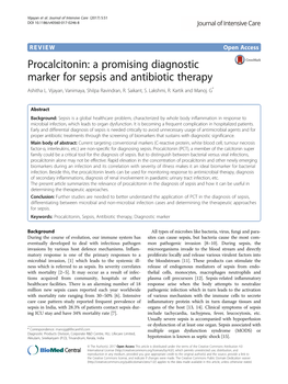 Procalcitonin: a Promising Diagnostic Marker for Sepsis and Antibiotic Therapy Ashitha L