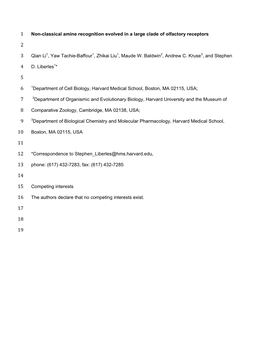 Non-Classical Amine Recognition Evolved in a Large Clade of Olfactory Receptors