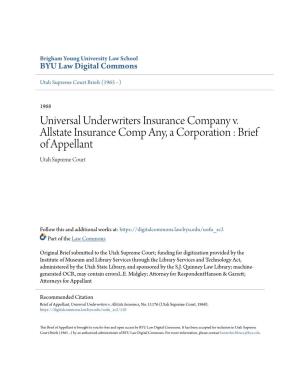 Universal Underwriters Insurance Company V. Allstate Insurance Comp Any, a Corporation : Brief of Appellant Utah Supreme Court