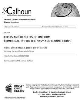 Costs and Benefits of Uniform Commonality for the Navy and Marine Corps