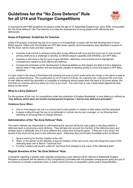 "No Zone Defence" Rule for All U14 and Younger Competitions