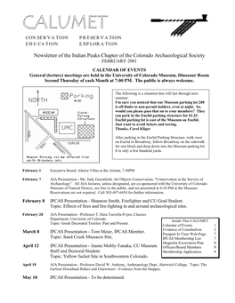 Newsletter of the Indian Peaks Chapter of the Colorado Archaeological Society FEBRUARY 2001