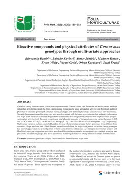 Bioactive Compounds and Physical Attributes of Cornus Mas Genotypes Through Multivariate Approaches