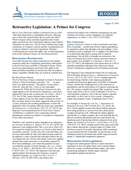 Retroactive Legislation: a Primer for Congress