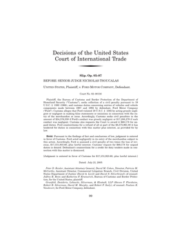 Decisions of the United States Court of International Trade