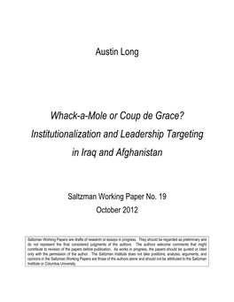 Institutionalization and Leadership Targeting in Iraq and Afghanistan