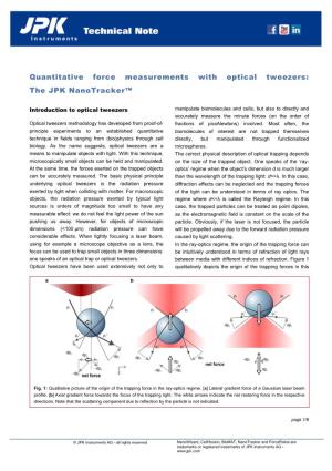 Quantitative Force Measurements with Optical Tweezers: the JPK Nanotracker™