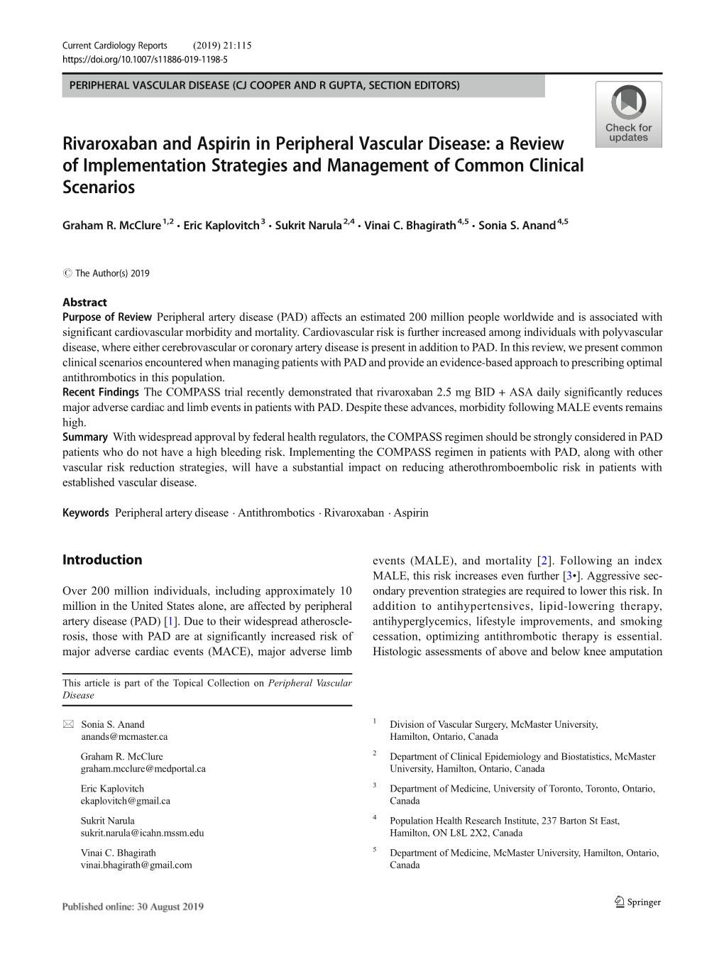 Rivaroxaban and Aspirin in Peripheral Vascular Disease: a Review of Implementation Strategies and Management of Common Clinical Scenarios