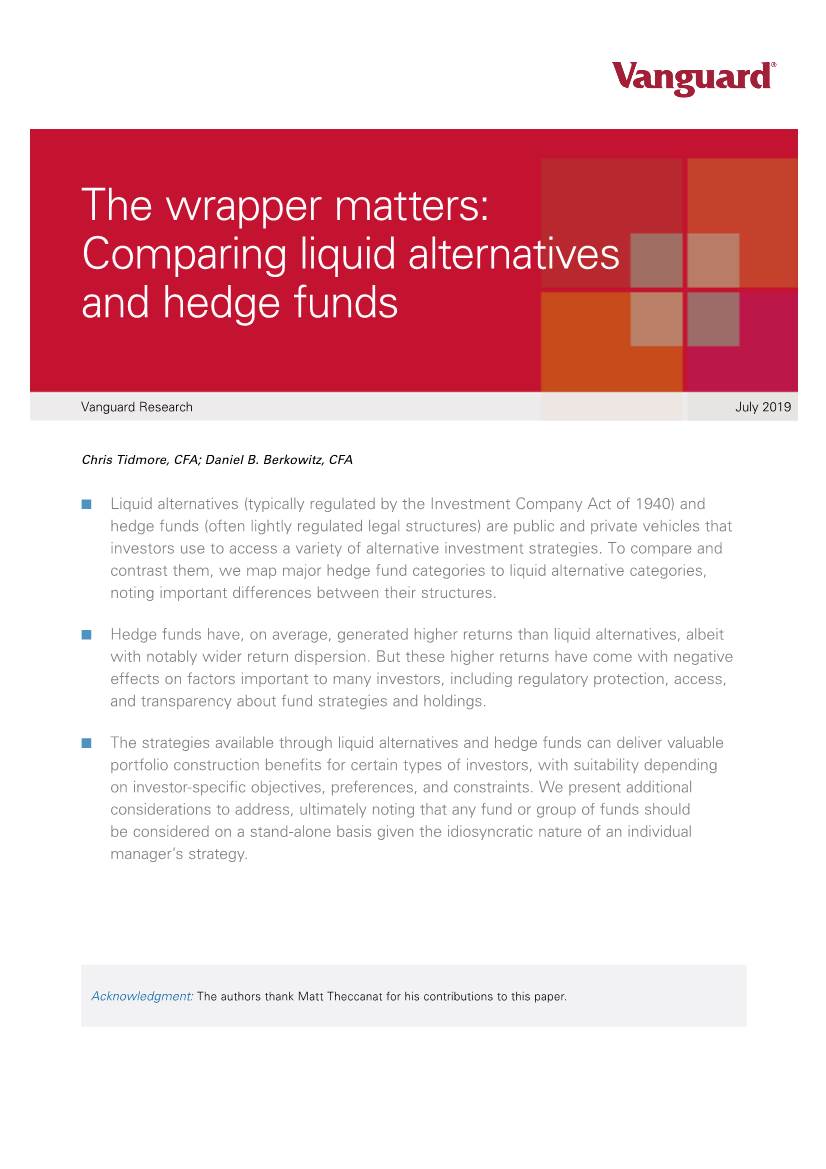 The Wrapper Matters: Comparing Liquid Alternatives and Hedge Funds