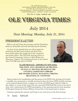 OLE VIRGINIA TIMES July 2014 Next Meeting: Monday, July 21, 2014