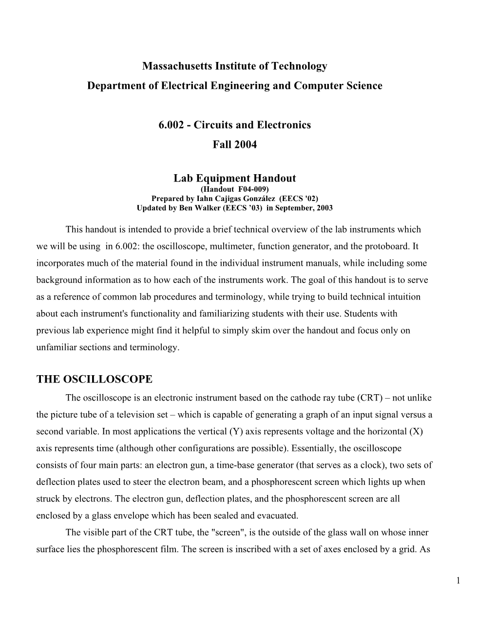 Massachusetts Institute of Technology Department of Electrical Engineering and Computer Science