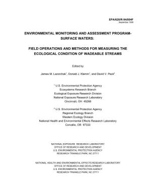 Field Operations and Methods for Measuring the Ecological Condition of Wadeable Streams