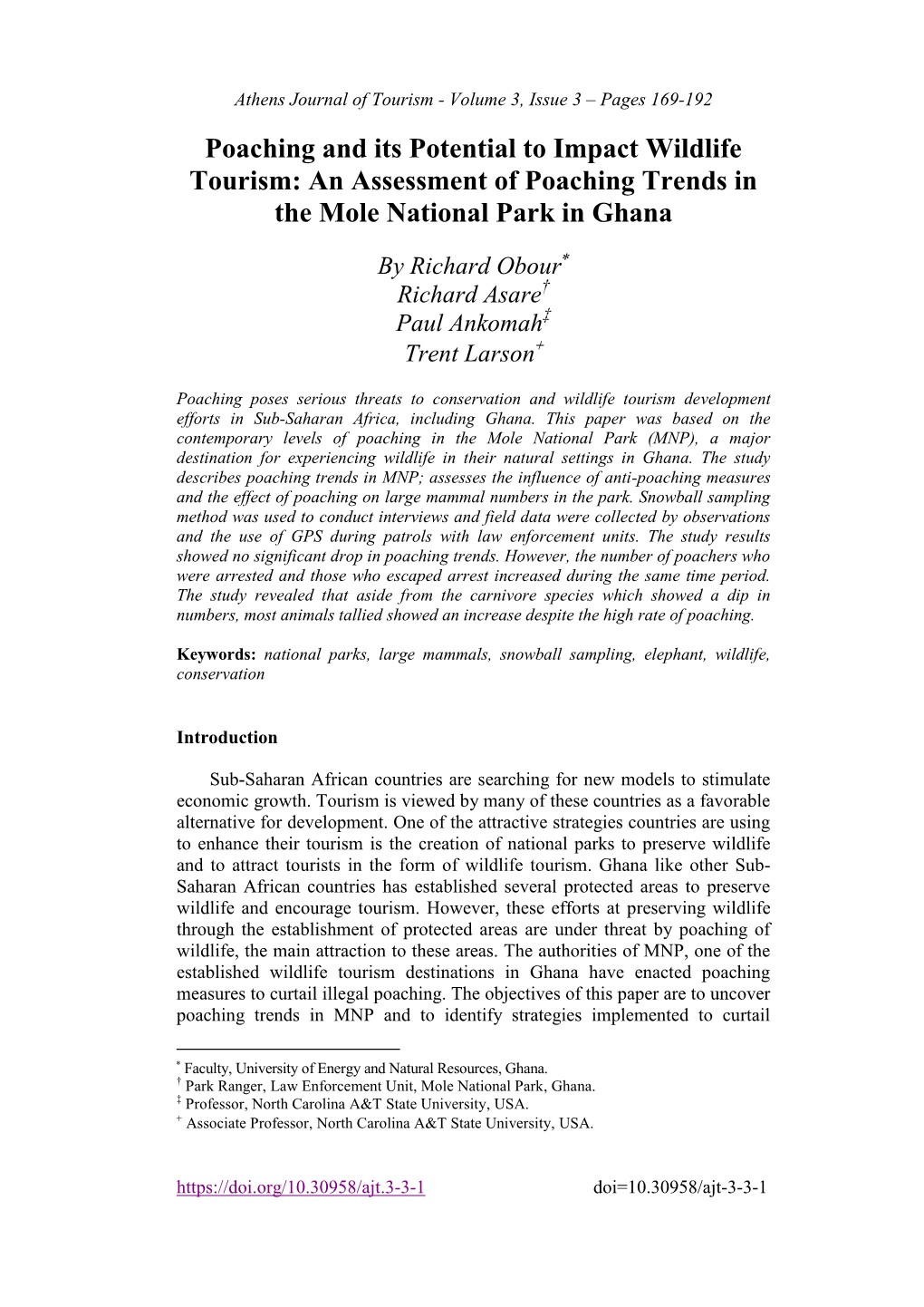 Poaching and Its Potential to Impact Wildlife Tourism: an Assessment of Poaching Trends in the Mole National Park in Ghana