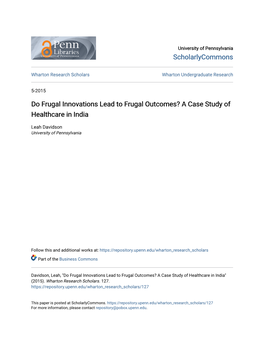 Do Frugal Innovations Lead to Frugal Outcomes? a Case Study of Healthcare in India