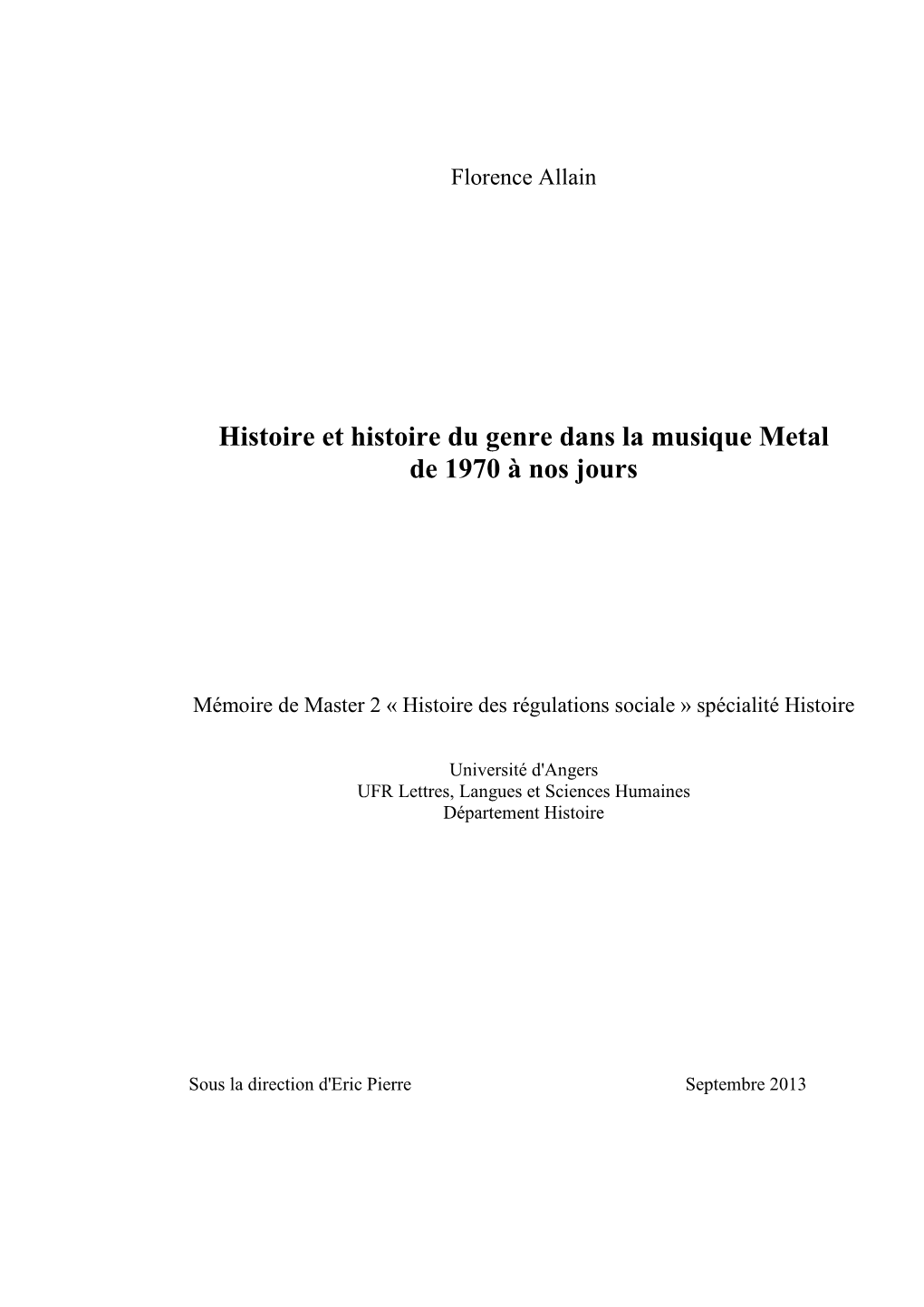 Histoire Et Histoire Du Genre Dans La Musique Metal De 1970 À Nos Jours